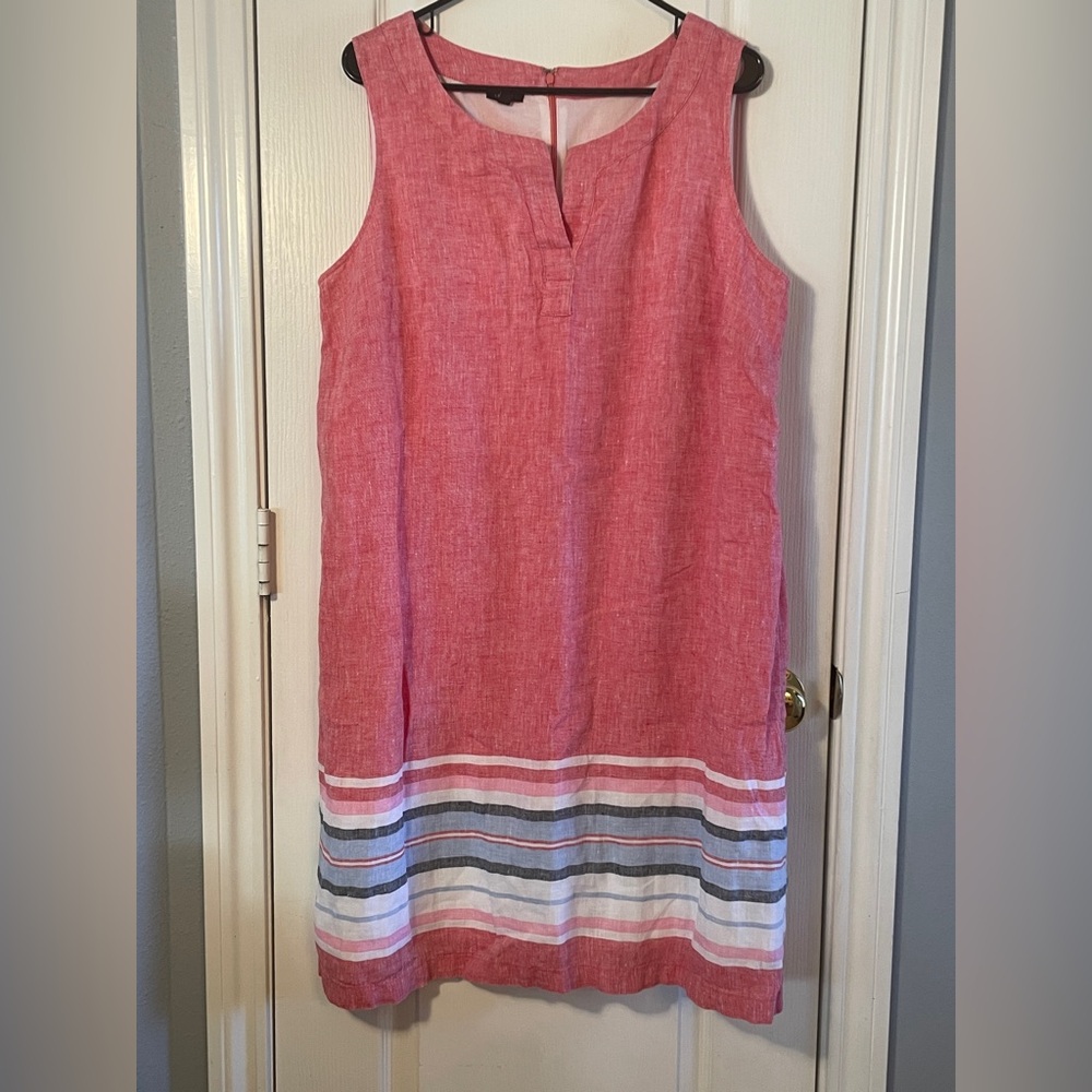 Talbots Seaside Stripe Linen Shift Dress sz 16